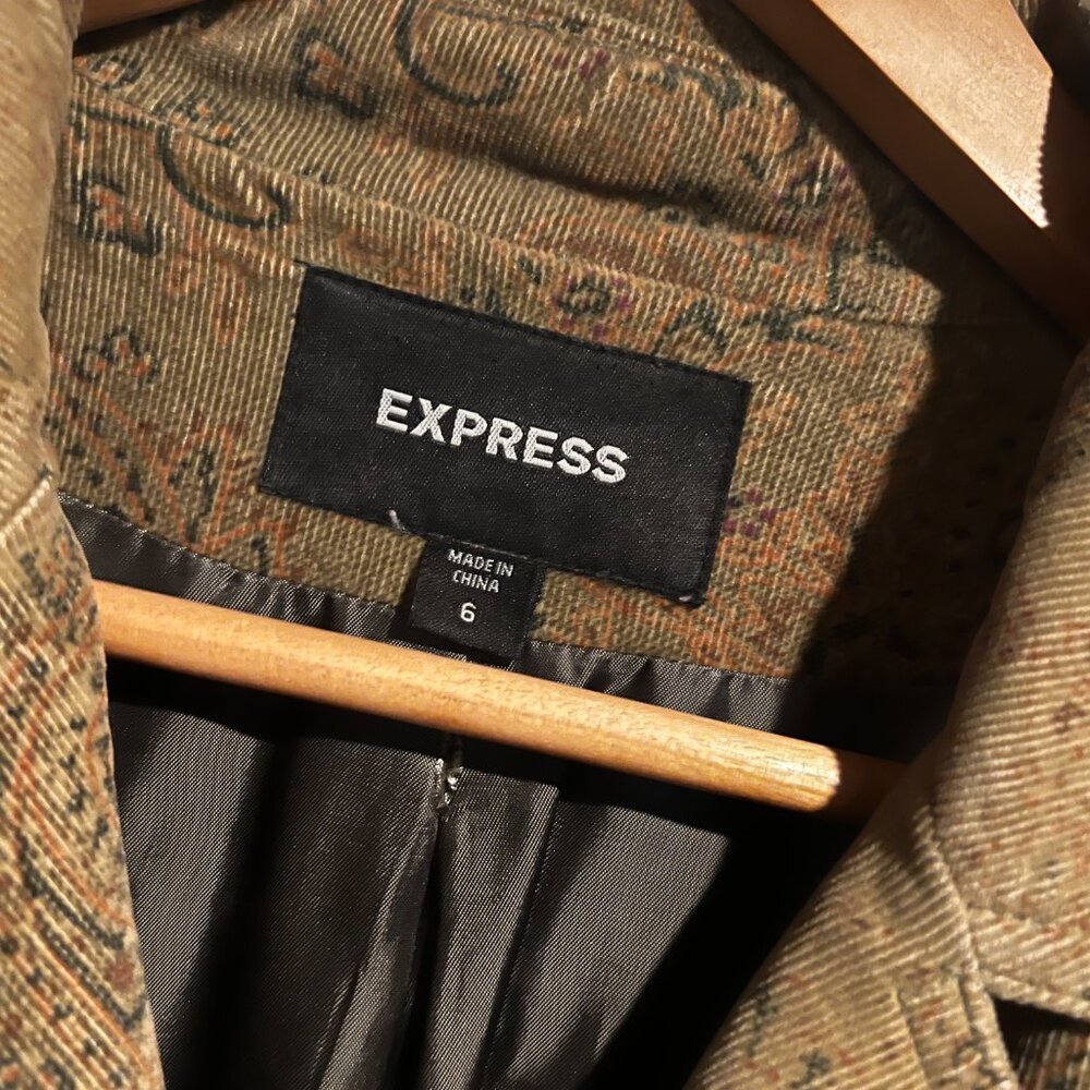 Vintage Express green paisley corduroy coat size 6 - Picture 10 of 15